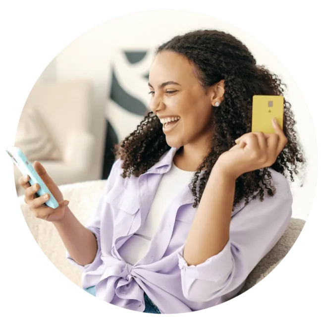 Happy customer with credit card